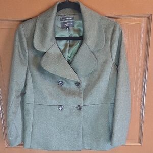 Talbots-Wool blend olive green short double breasted jkt Sz 4P